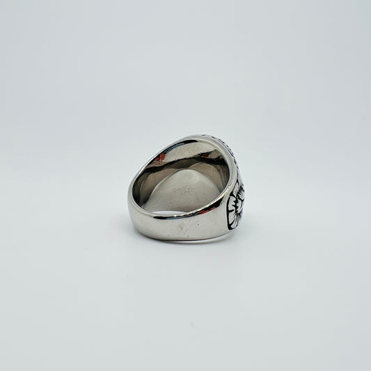 Anello chevalier ovale pietra Fiocco di neve acciaio