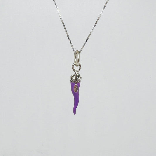 Ciondolo corno smaltato glicine con corona
