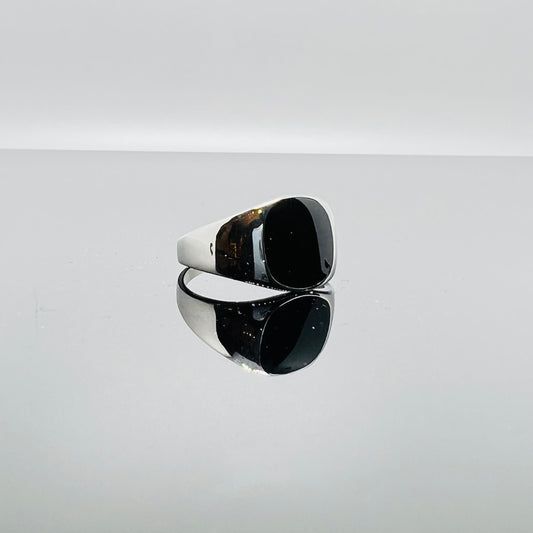 Anello quadrato fascia pietra nera acciaio