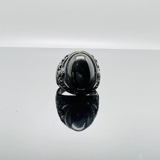 Anello ovale nero pietra onice