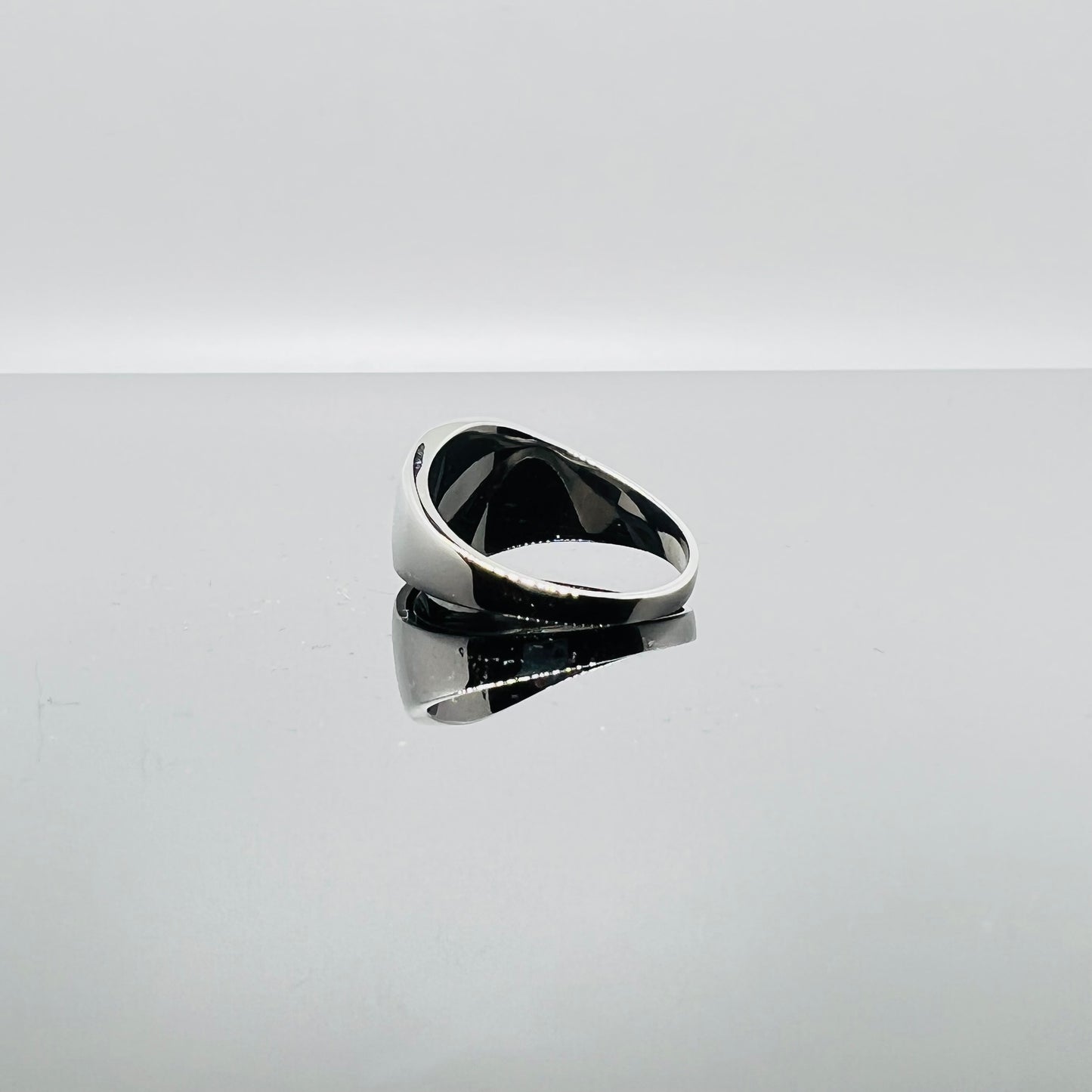 Anello quadrato fascia pietra nera acciaio