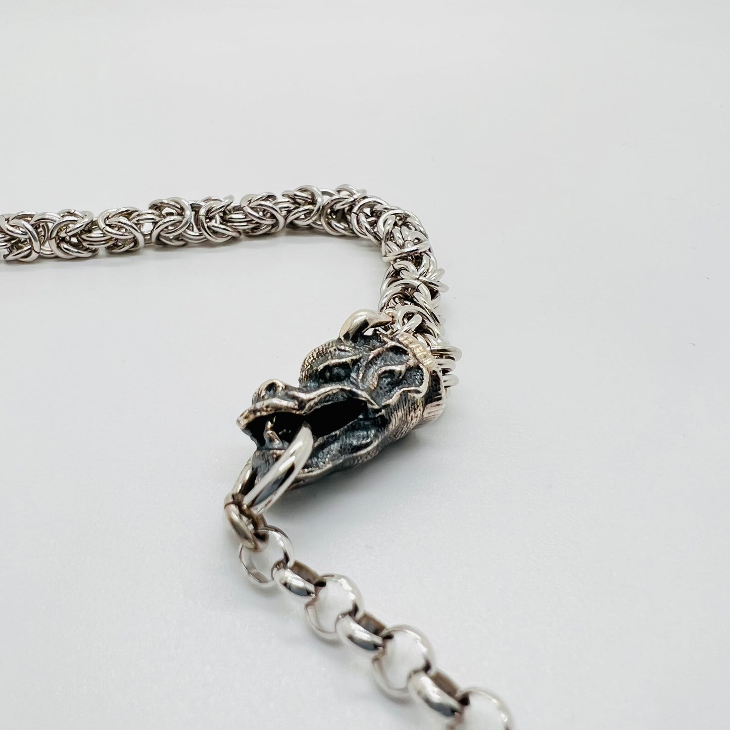 Bracciale argento catena bik con drago